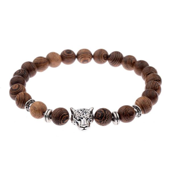 

8mm wenge wood beaded bracelet mala bracelet leopard head bangle fashion jewelry, Black