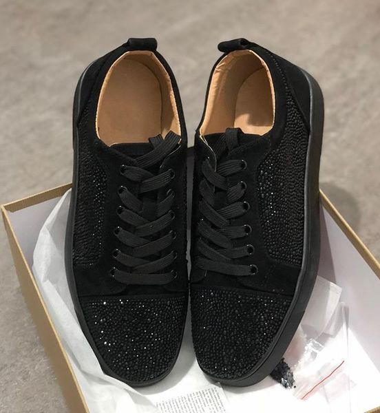 

new 2019ss designer sneakers black shoes low cut suede spike luxury shoes for men and women shoes party wedding crystal leather sneakers