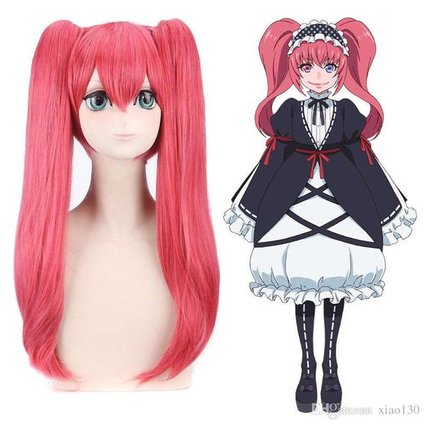 Kakegurui ** 2a parrucca cosplay Mushibami Erimi rosa scuro 2 clip coda di cavallo capelli ondulati