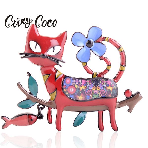 

cring coco red lazy cat laying on the branch brooches for women girls lady fashion alloy metal animal christmas brooch pins, Gray