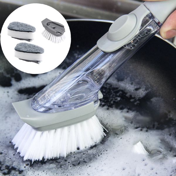 

1/4 pcs double use kitchen cleaning brush scrubber dish bowl washing sponge automatic liquid dispenser kitchen pot cleaner tool