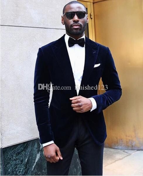 

one button dark blue velvet wedding groom tuxedos peak lapel groomsmen mens dinner blazer suits (jacket+pants+tie) no:1764, Black;gray