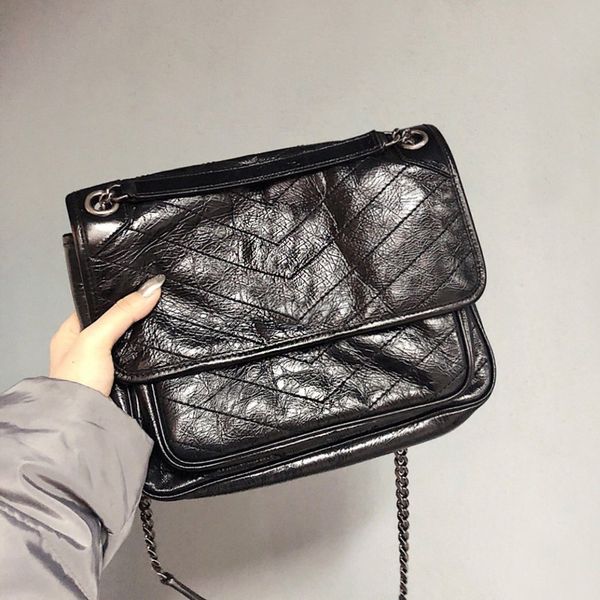 

2019 new leather women's bag chain bag waxed leather mailman large single shoulder diagonal stray