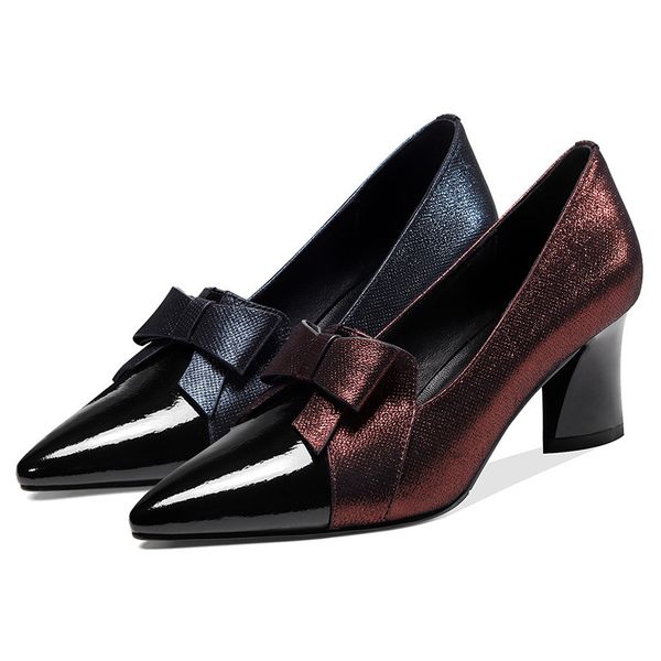 

pgxxzlx elegant women spring summer shoes women genuine leather sheepskin pointed toe butterfly-knot pumps high heels, Black