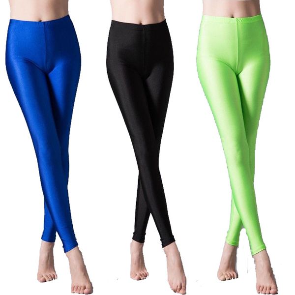 

of high-elasticity ankle-length female style skinny candy fluorescent pants milk silk glossy calca legging feminina, Black