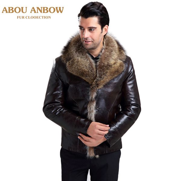 

abou brand new luxury mens fur coat smart casual long sleeve winter thick warm real turn-down collar outerwear & coats, Black