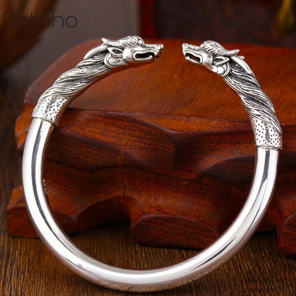 

new handmade 100% 990 siver dragon men bangle bracelet real pure silver power dragon bangle vintage sterling silver jewelry gift, Black