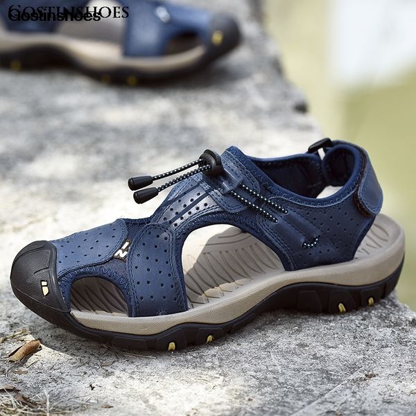 

zapatos de hombre men sandals leather closed toe genuine leather fashion casual shoes shoes men sandal pria, Black