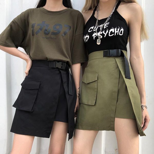 

harajuku summer skirts women retro high waist irregular mini skirts 2019 new fashion streetwear grunge style casual skirt female, Black