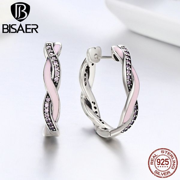 

bisaer bijoux 925 sterling silver twisted dazzling cz wave stud earrings for women sterling silver earrings jewelry gxe297 cx200628, Golden;silver