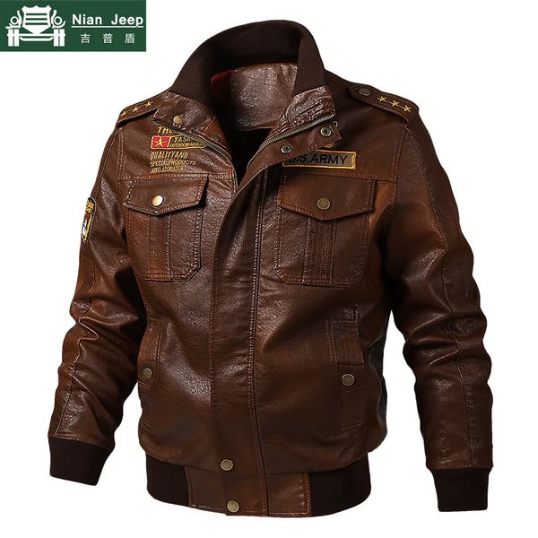 Plus Size Jaqueta de Couro Homens Primavera Outono Exército Pu Bomber Jacket Outwear Impermeável Pu Jaqueta de Couro M-6XL