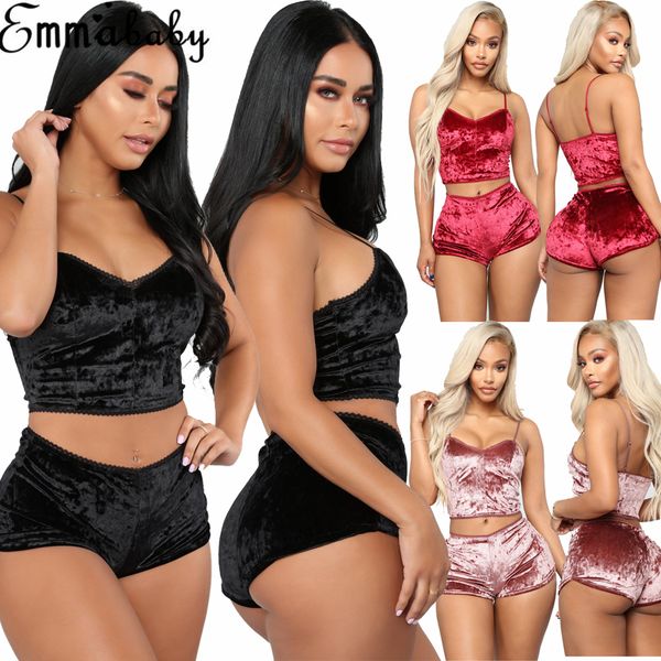 

womens designer nightwear fashion velvet two piece suits summer pajamas active vest & shorts new two-piece shorts 2020 new quality, Gray