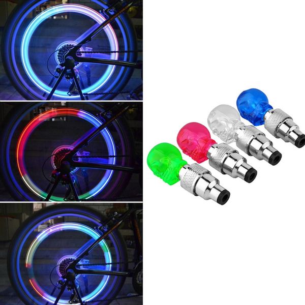 

1pc 4 colors wheel tire valve sealing cap skull shape led light lamp vibration on/ off fit bicycle motorbike car universal new