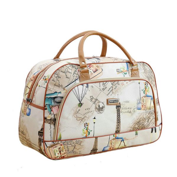 

women travel bags 2019 new fashion pu leather large capacity waterproof print luggage duffle bag men casual travel bags lgx28