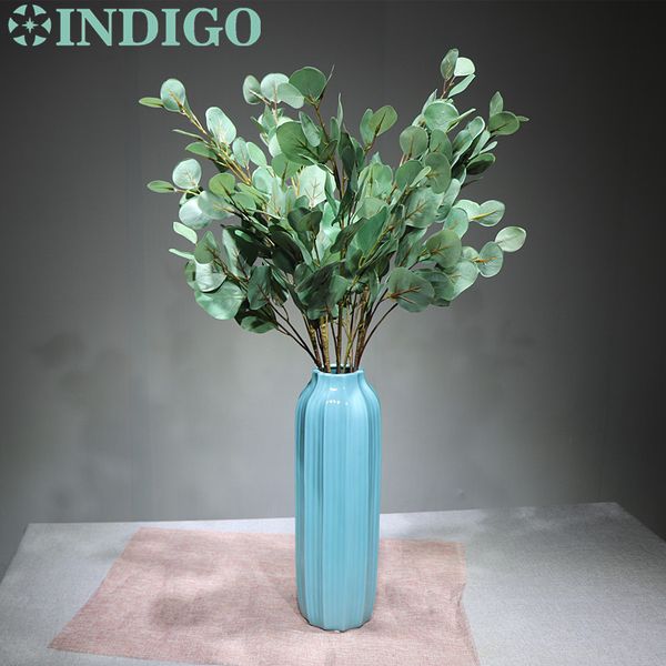 

indigo- wholesale 50pcs grey blue eucalyptus leaf grass 88cm wall decoration artificial plant wedding flower party ing