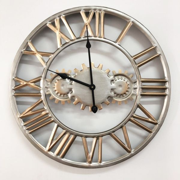

metal wall clock modern design creative roman hanging watch european retro style iron gear wall clocks home decor 45 cm