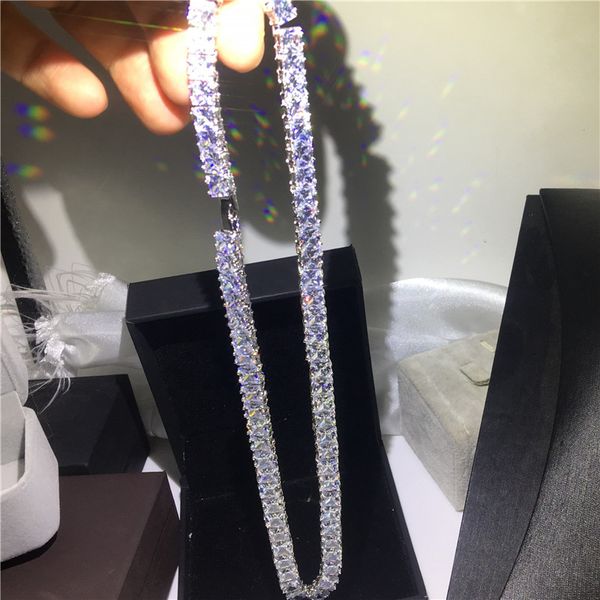 

luxury tennis necklace white gold filled full princess cut 7mm diamond party wedding necklaces for women men hiphop jewelry, Black