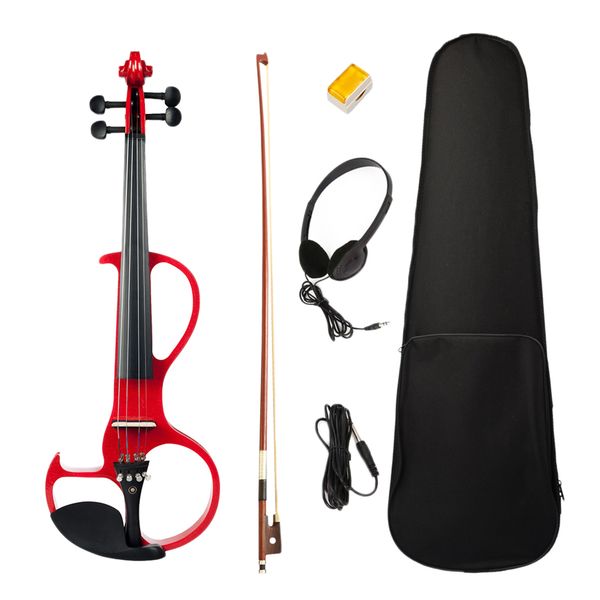 

exquisite solidwood electric silent violin red with rosin bow hard case headphone cable, 4/4