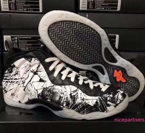 

new 2020 penny hardaway foam one mens basketball shoes black white graffiti mens basketball shoes halloween spray shoes