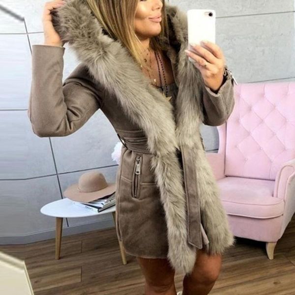 

winter jacket women winter vintage elegant slim wool fleece fur coat manteau femme chaqueta mujer kurtka damska ing, Black