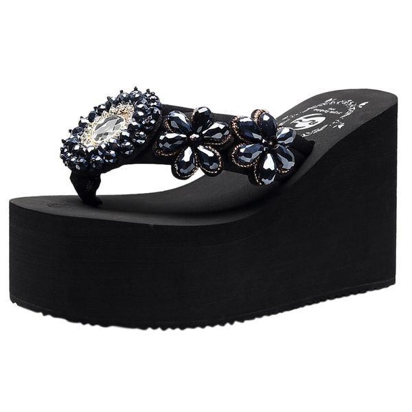 

youyedian women slippers ladies crystal girls solid wedges crystal flip flops sandals slippers beach shoes feminino vestido #g3, Black
