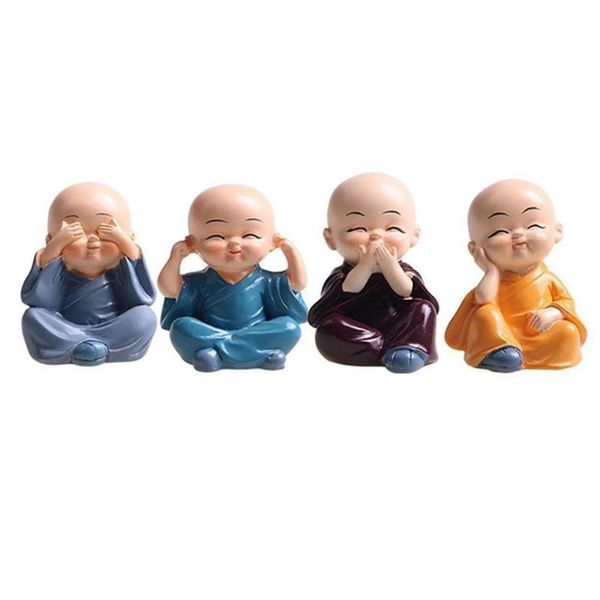 

4pcs lovely small kungfu monks maitreya buddha resin handicrafts ehc b1f0