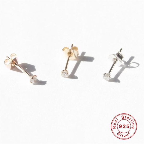 

real 925 sterling silver jewelry stud earring cz stone mini earring stud for women birthday gift a30, Golden;silver
