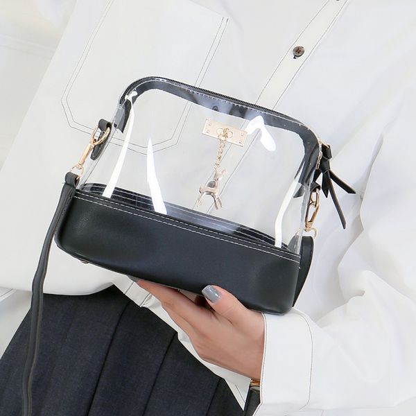 

2019 new women shoulder bag korean retro fashion shoulder messenger female bag solid color shell pvc transparent