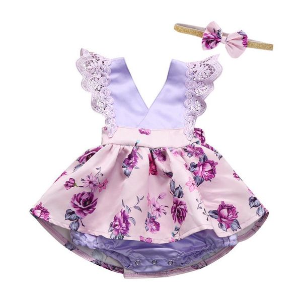 

telotuny toddler baby gilrs sleeveless lace ruched romper jumpsuit headband floral ouifit 2020 summer clothes cotton jumpsuit, White