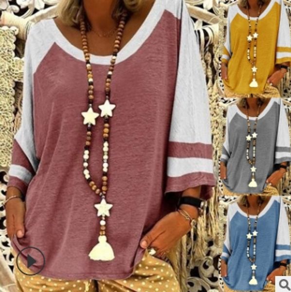 

new style popular european and american women's loose round neck seven sleeve t-shirt top, White