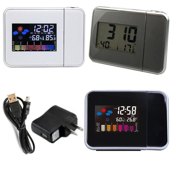

projection alarm clock snooze digital clock with weather station date display usb charger time projection