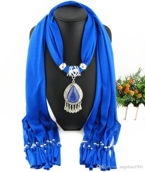 

luxuriant fashionable pendant scarves lady' resin drop pendant necklace charm scarf, Blue;gray