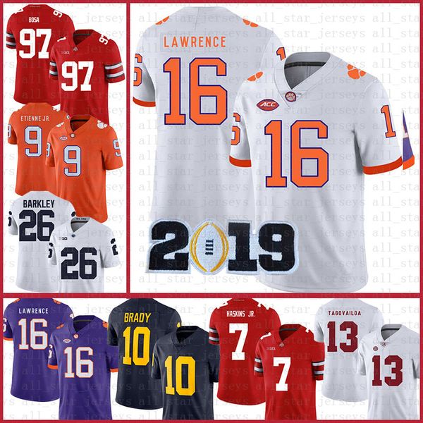 

clemson tigers american football jersey 16 trevor lawrence 9 travis etienne jr. sports wears mens tom brady saquon barkley, Black;red