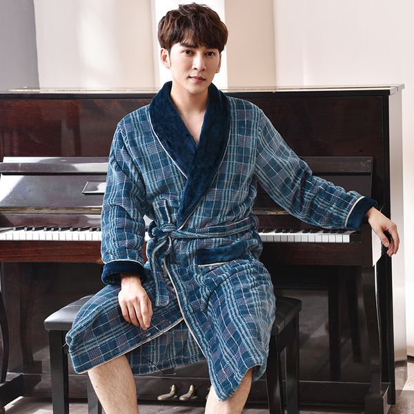 

new 2019 velvet+cotton robe men thick plus size -3xl winter kimono bathrobe warm robes pajamas male's bathrobe, Black;brown