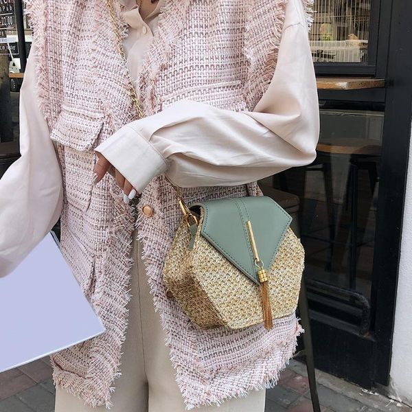 

mulit style straw+leather handbag women summer rattan bag handmade woven beach circle bohemia shoulder bag