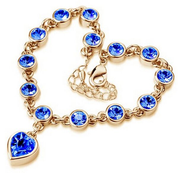 

crystal jewelry custom wholesale peach core flash drill bracelet new explosive bracelet 7018, Golden;silver