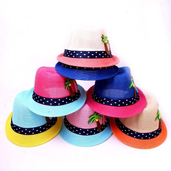 

straw hats kids summer sunscreen beach cap baby cartoon sunhat cap children breathable hat straw hat kids boy girls, Yellow