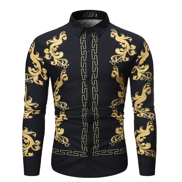 

social shirt for men luxury casual floral men's shirt black white long sleeve blouse men's clothing leisure, White;black