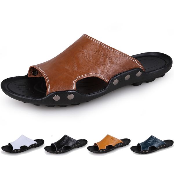 

genuine leather slipper summer men shoes casual outdoor flip flops indoor non-slip black flat fashion beach slides size 36-46