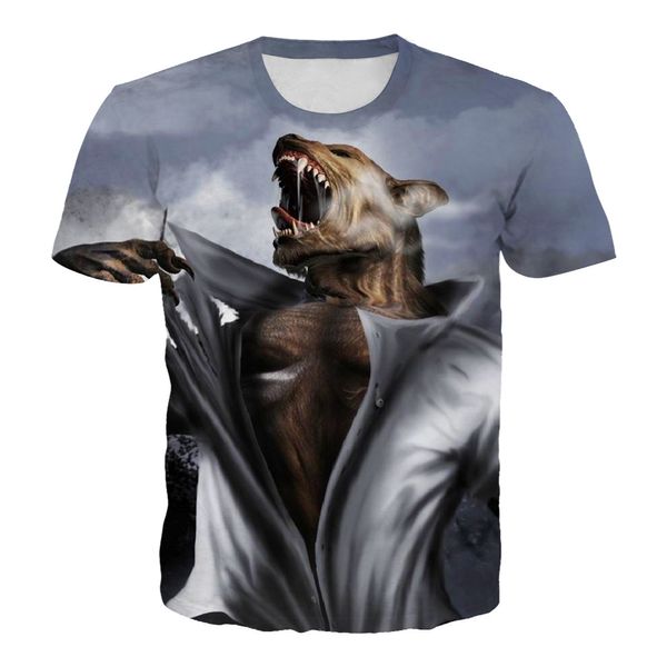 

summer dress 2020 new style overbearing personality 3d wolf digital print europe and the united states trend short-sleeved t-shirt man, White;black