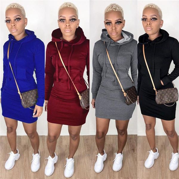 

designer dresses autumn fashion slim solid color long sleeve hooded dresse women dresses casual style women, White;black