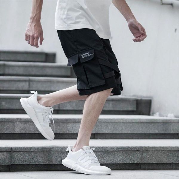 

sifan brand brand designer мужчина hip hop коротких joggers streetwear harajuku шорты кармана лента лето черного tatical военного мешковатое, White;black