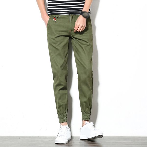 

men's pants solid color ankle banded pants harem trousers slim fit casual pockets male, Black