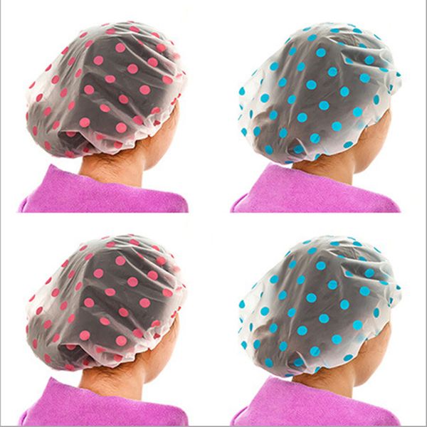 

Free shipping 5PC dot waterproof shower cap thickening ladies shower cap color random send