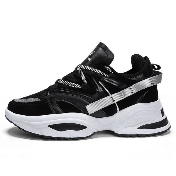 

chunky flats platform for women shoes lace-up zapatos mujer dad sneakers tenis feminino mx200425, Black