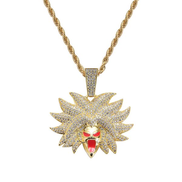 

hip hop cz циркон камень bling iced out аниме broli подвески ожерелье для мужчин рэпер ювелирные изделия золото серебро, Silver