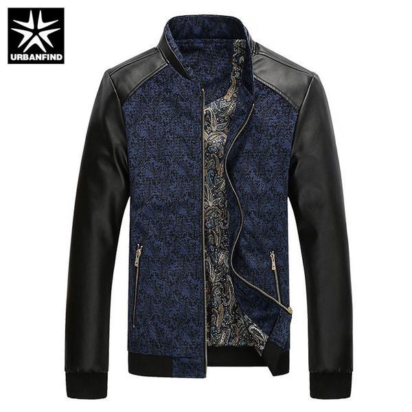 

urbanfind pu leather patchwork men's jackets autumn fashion coats size m-4xl men outerwear stand collar male clothes slim fit, Black;brown