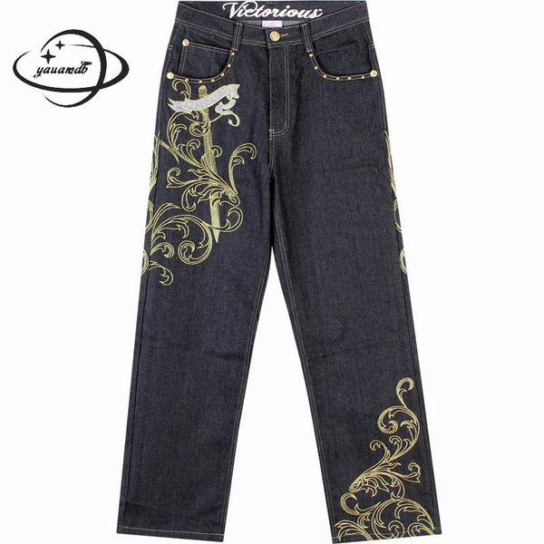 

mens jeans spring autumn male trousers clothing zipper loose hip hop embroidery long pants increase big man clothes h84, Blue