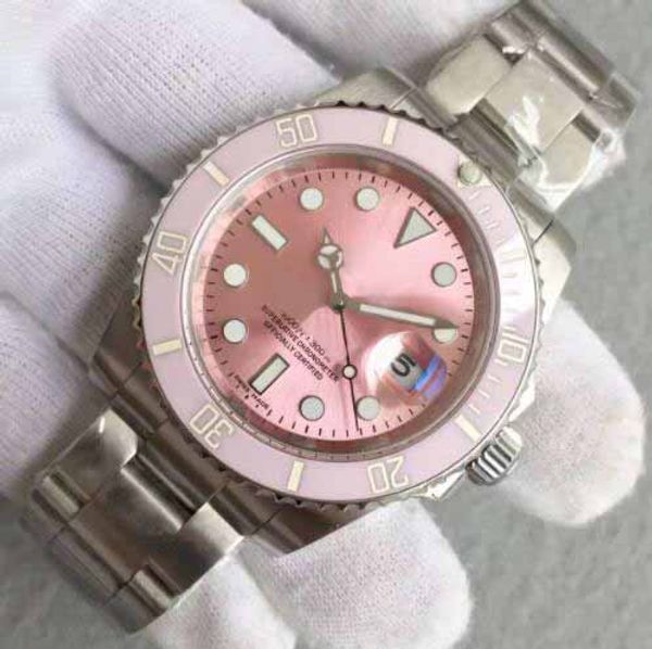 

40mm men's luxury fashion pink dial 2813 movement sapphire ceramic bezel men watches new sapphire arrival watches, Slivery;brown