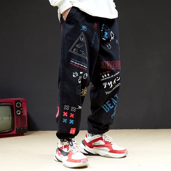 

korea camo pants ulzzang graffiti lette pockets straight men hip hop loose jogger track trousers streetwear fashion sweatpants, Black